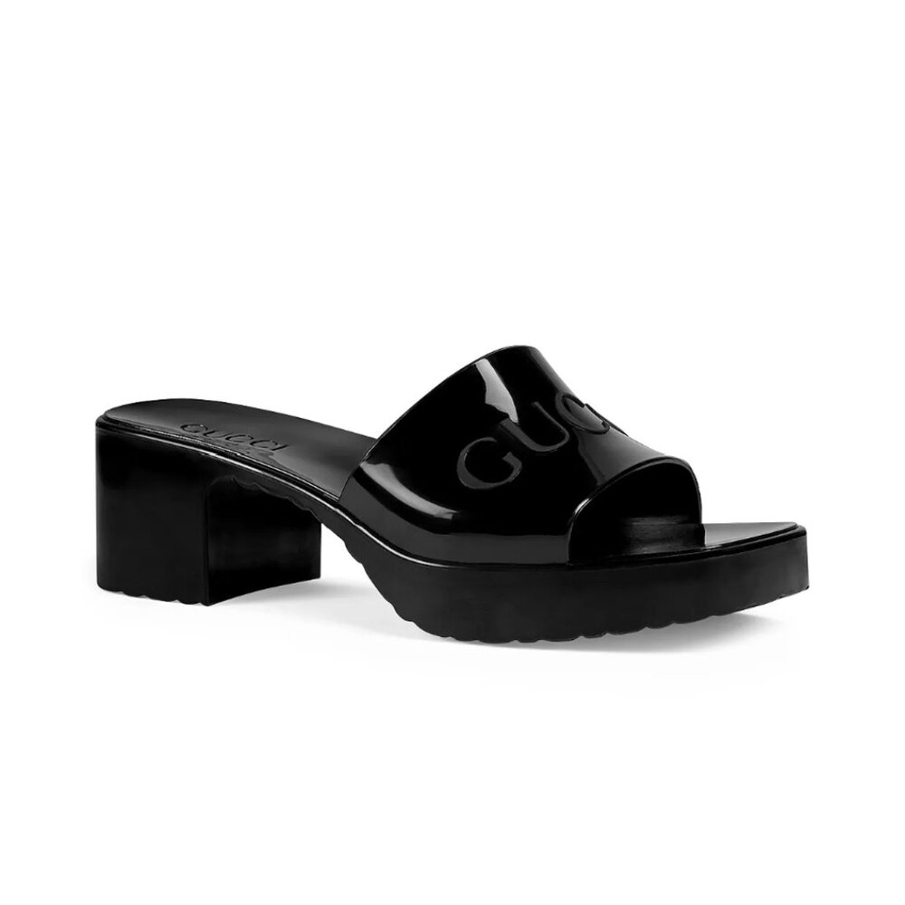 Gucci Block Heel Slide Sandals - Black Size 9